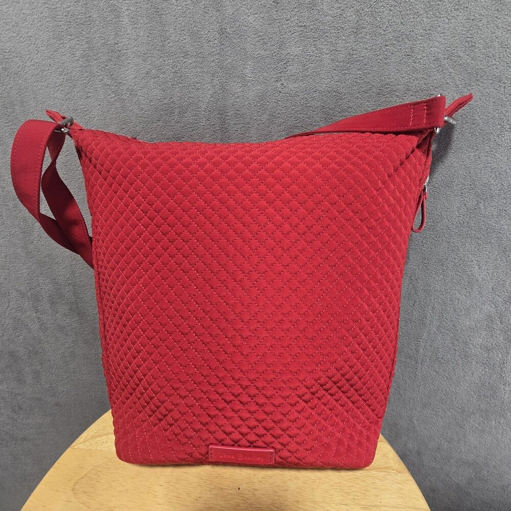 Vera Bradley Hobo Shoulder Bag Purse  True Red Quilted Side Pocket 14x12x6